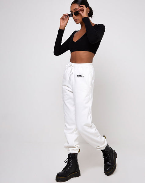 Basta Jogger in White with 'Angel' Embro Black