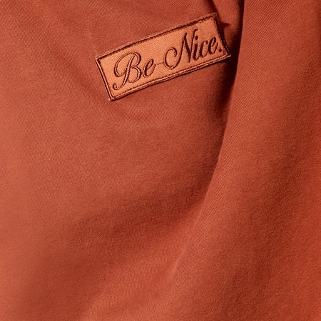 Oversize Hoodie in Burnt Brick 'Be Nice' Label Embro