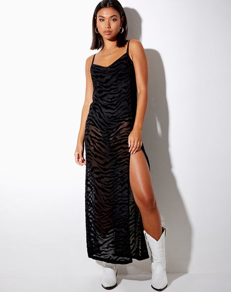 Batis Maxi Dress in Horizontal Zebra Flock Black