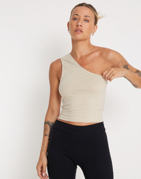 Letitia O Ring One Shoulder Crop Top in Dusty Pink