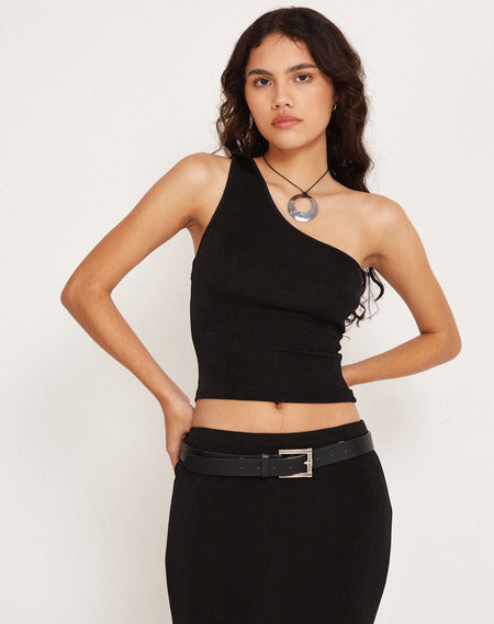 Evelina One Shoulder Top in Black Mesh