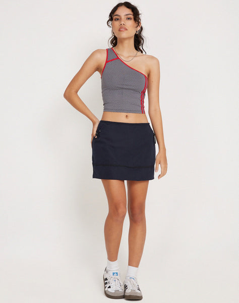 image of Baylor One Shoulder Top in Grey Red Sporty Micro Spot