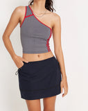 image of Baylor One Shoulder Top in Grey Red Sporty Micro Spot