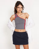 image of Baylor One Shoulder Top in Grey Red Sporty Micro Spot