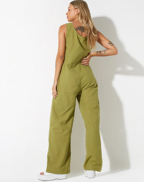 image of Beatrix Jumpsuit in Linen Rami Green