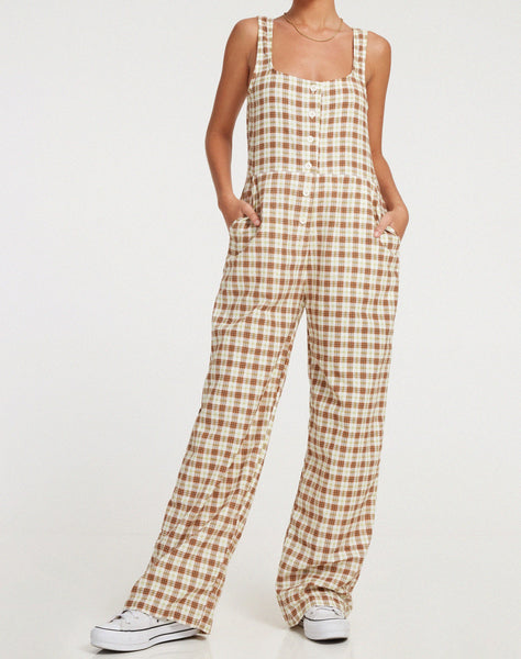 image of Beatrix Jumpsuit in Yellow Brown Check