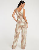 image of Beatrix Jumpsuit in Yellow Brown Check