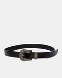 Black Vintage Western Belt with Silver Buckle