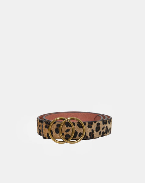 Leopard Leather Belt with Round Buckle