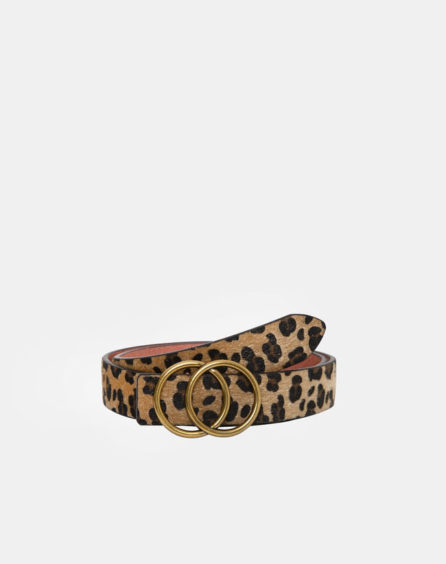 Leopard Leather Belt with Round Buckle