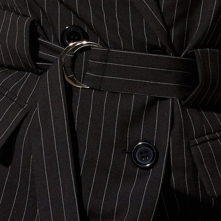 Belted Blazer in Pinstripe Black