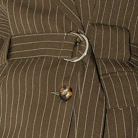 Belted Blazer in Pinstripe Khaki