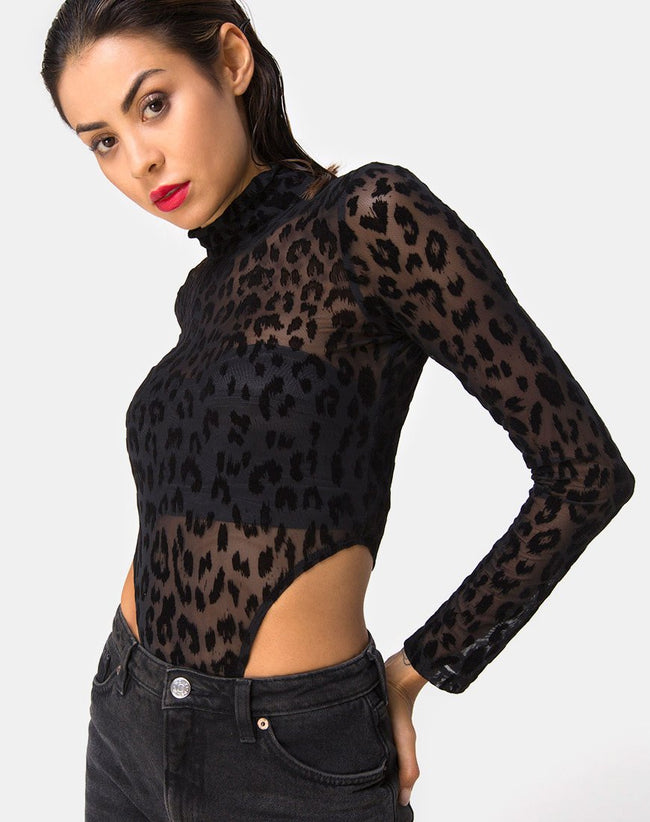 Berani Highneck Bodice in Animal Black Net