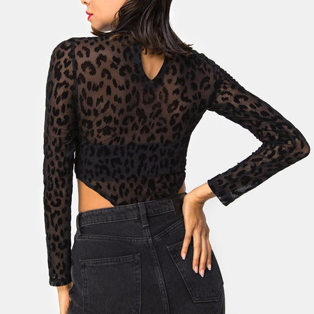 Berani Highneck Bodice in Animal Black Net