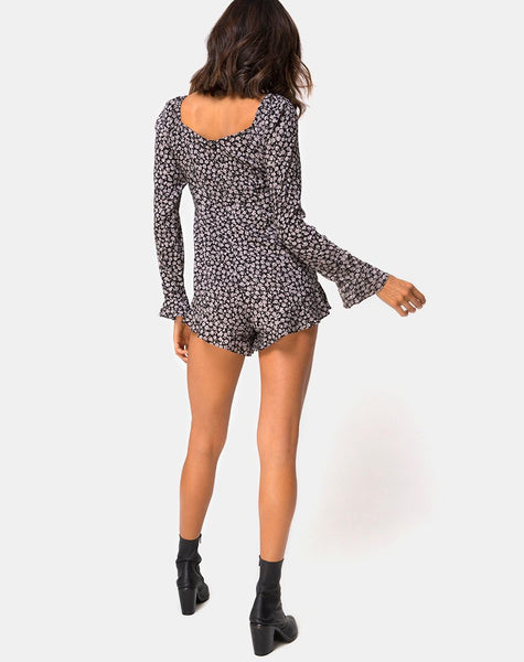 Berlo Longsleeve Playsuit in Ditsy Rose Black