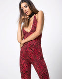 Bersh Plunge Unitard in Coloured Animal Red