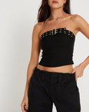 Image of Bertha Strapless Crop Top in Black with Eyelet