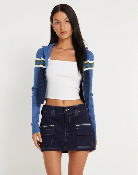 image of Betsy MIni Skirt in Navy with White Top Stitch