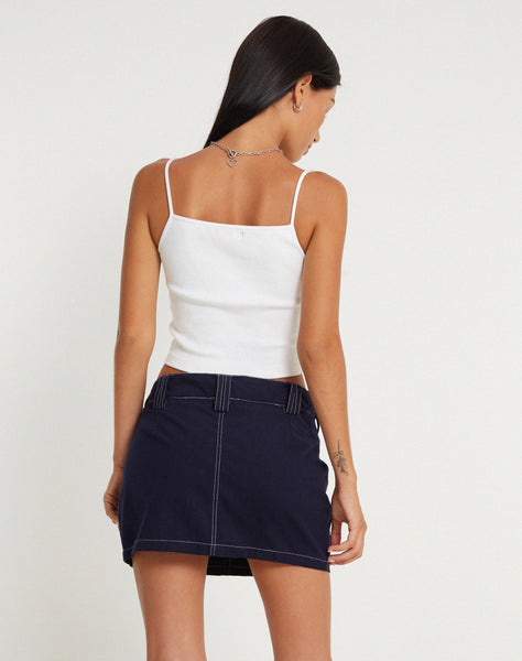 image of Betsy MIni Skirt in Navy with White Top Stitch