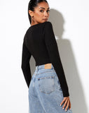 Bianca Wrap Top in Rib Black