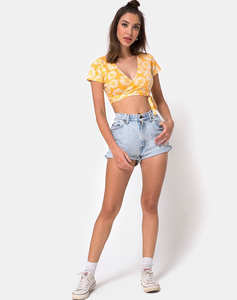 Biaz Wrap Crop in Sunkissed Floral Yellow