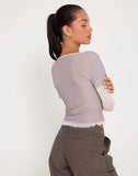 Image of Bidara Mesh Long Sleeve Layered Top in Light Grey and Ivory