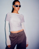 Image of Bidara Mesh Long Sleeve Layered Top in Light Grey and Ivory