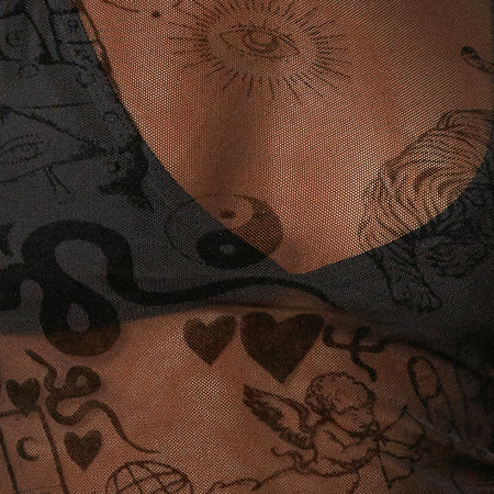 Bika Vest Top in Black Hand and Heart Flock