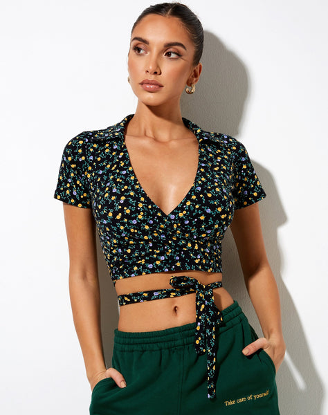 Bilar Crop Top in Flowing Flower Black