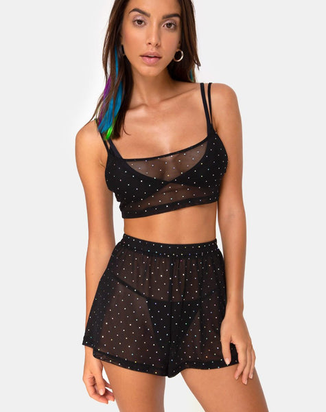 Blink Crop Top in Crystal Net Black