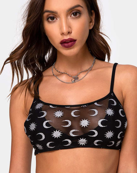 Blink Crop Top in Over The Moon Black with Glitter