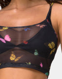 Bliss Crop Top in Mesh Black Butterfly