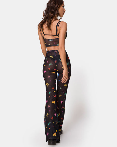 Image of Herlom Flare Trouser in Mesh Black Butterfly