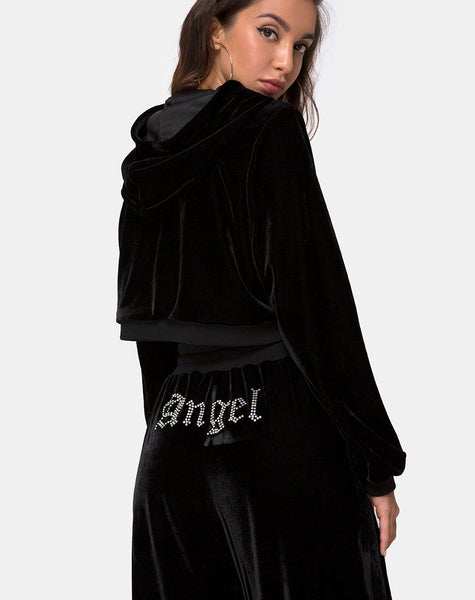 Bomb Hoodie in Black with Angel Diamante Hot Fix