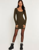 Image of Bondre Long Sleeve Bodycon Dress in Olive