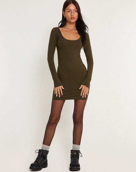 Image of Bondre Long Sleeve Bodycon Dress in Olive