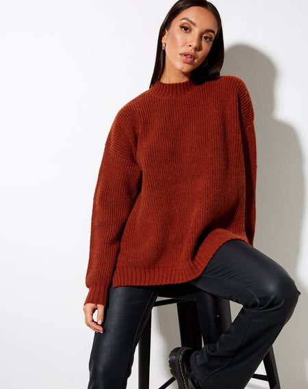 Caribou Jumper in Chunky Knit Black and Ginger