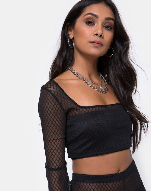 Boneta Crop Top in Black Fishnet