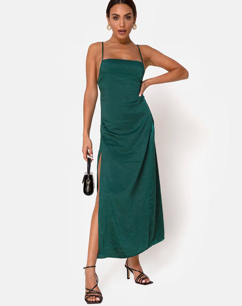 Bonita Maxi Dress in Satin Forest Green