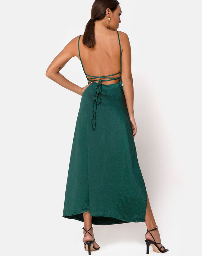 Bonita Maxi Dress in Satin Forest Green