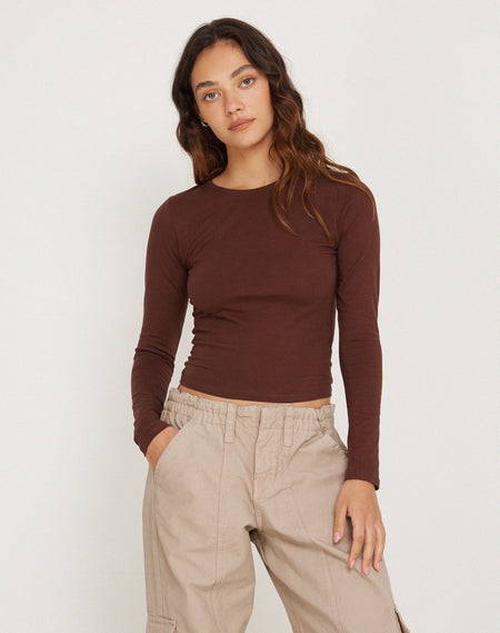 Mahira Long Sleeve Mesh Top in Light Brown