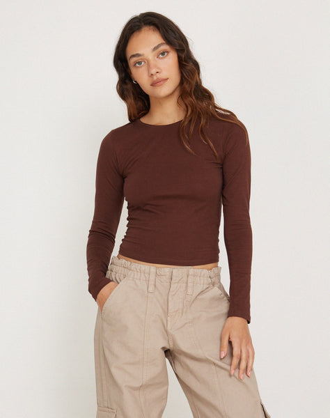 image of Bonja Long Sleeve Top in Seal Brown