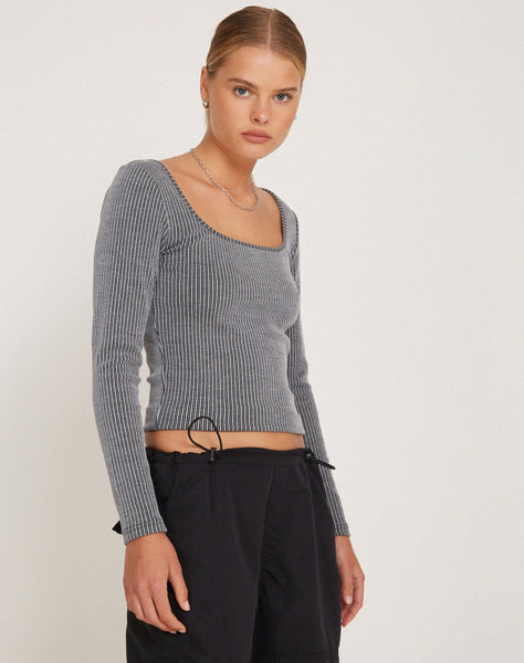 Image of Bonlo Long Sleeve Top in Two Tone Rib Grey