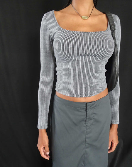 Venia Knitted Long Sleeve Top in Charcoal Grey