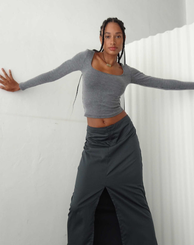 Image of Bonlo Long Sleeve Top in Two Tone Rib Grey