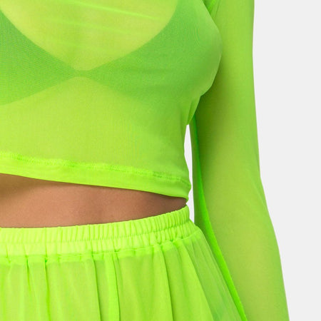 Bonnie  Crop Top in Fluro Yellow Net