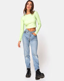 Bonnie Crop Top in Rib Pastel Lime