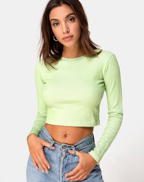 Bonnie Crop Top in Rib Pastel Lime