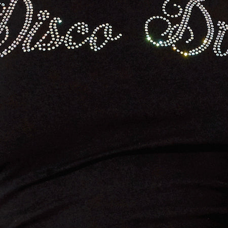 Bonnie Long Sleeve Crop Top in Black Disco Diva Hotfix