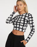 image of Bonnie Crop Top in Mono Painted Check Black